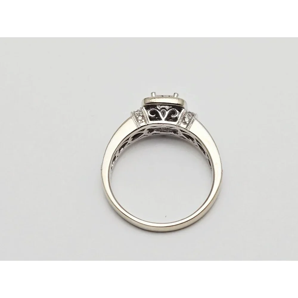 Elegant 14K Karat Solid White Gold Ladies Diamond Halo Engagement Ring Size 9.75